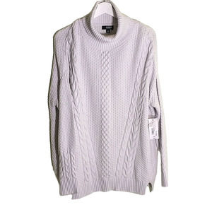 a.na. Chunky Cable Knit Sweater Women's Sz L Grey White Long Sleeve Turtle Neck